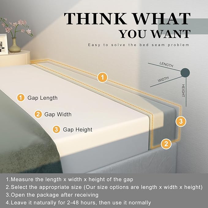 Mattress Extender, Bed Gap/Space Filler, Headboard Pillow Between Headboard and Mattress or Wall, High-Density Foam with Removable Cover(Light Grey-54 * 8 * 8in)