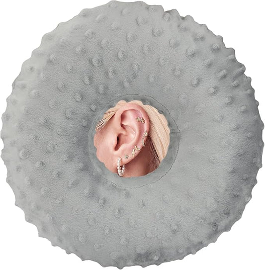 Ear Hole Piercing Pillows for Ear Pain Side Sleeping CNH Pillow Pressure Sore Pain Relief Ear Guard Protector Lifesaver Tinnitus Support Neck Head, Minky Dot Gray