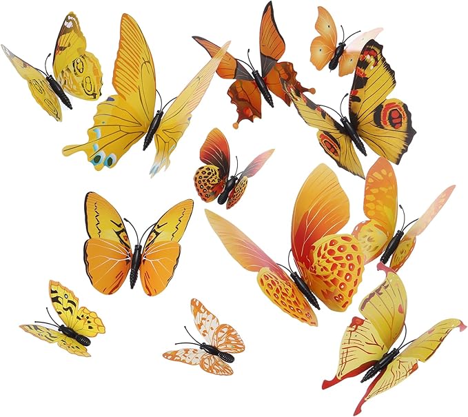 uxcell 120Pcs 3D Beautiful Butterfly Removable DIY Wall Stickers for Bedroom Living Room TV Background Decorations, Yellow