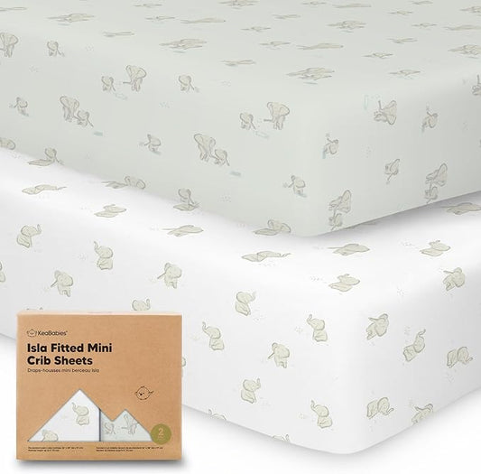 Pack and Play Sheets Fitted, 2-Pack Mini Crib Sheets - Pack N Play Sheets, Organic Fitted Crib Sheet for Pack and Play Mattress, Playard Baby Crib Sheets, Crib Sheets Neutral for Boys, Girls (Elly)