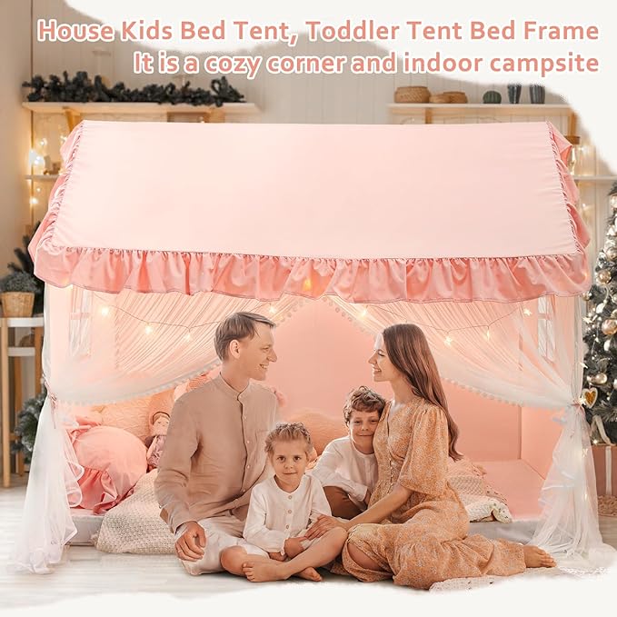 Avrsol Twin Size Bed Tents Canopy - Large Sleeping Tents Indoor for Privacy Space, Portable Big Space Floor Bed Tents for Kids/Adult (Pink)