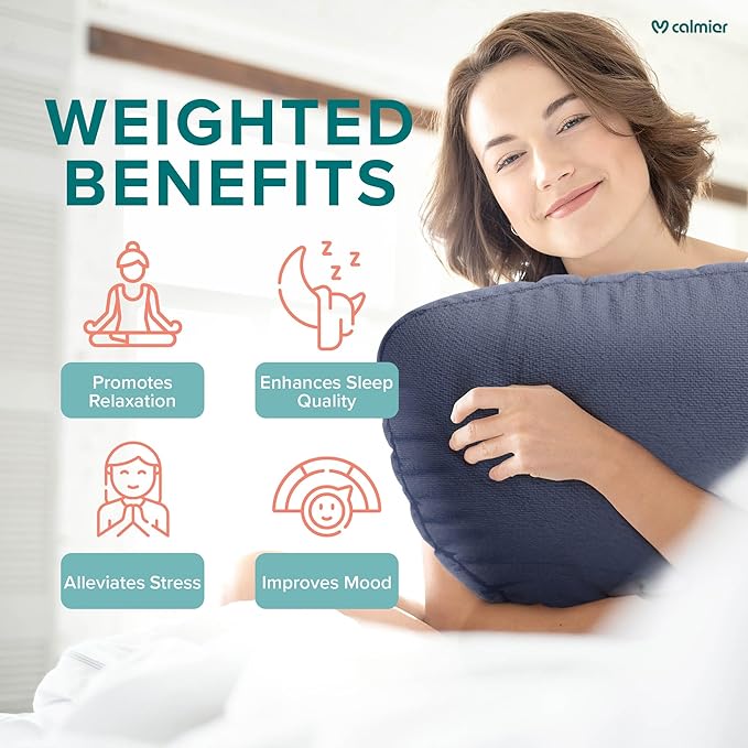 Calmier - 6 lb Sensory Weighted Pillow - Glass Bead Filled Hug Pillow - Ultra Plush Cozy Weighted Pillows for Adults and Kids - Child Sensory Pillow - Weighted Lap Pad (Blue - Fleece, 6 LBS)