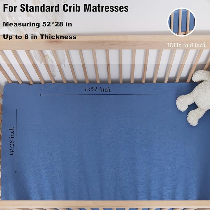 Muslin Neutral Crib Sheets for Boys & Girls 2 Pack Blue Set 28"x 52" Rutiwa Breathable Baby Sheets for Crib Organic Cotton Fitted Sheets for Toddler Bed & Standard Crib Mattress Boho Style