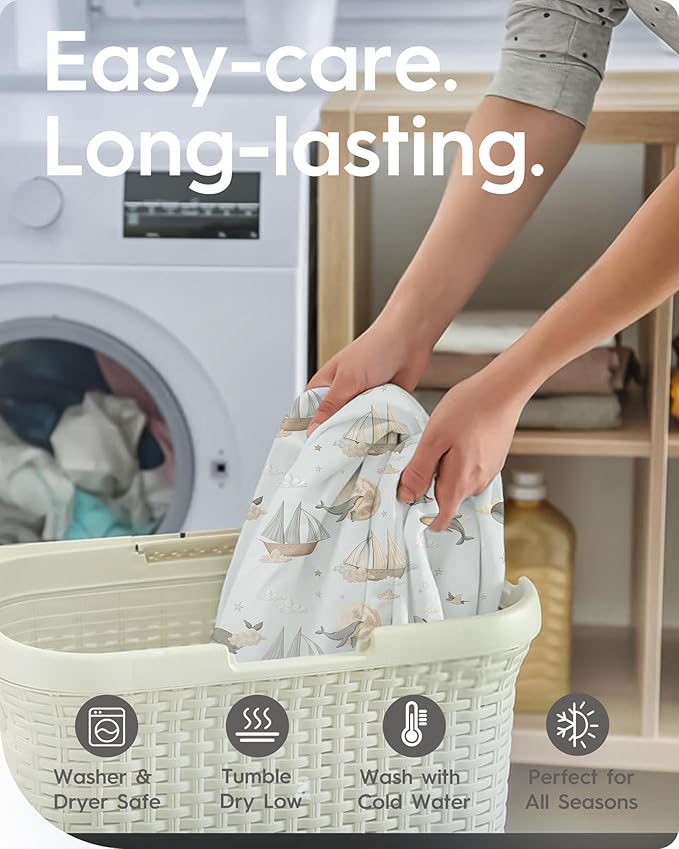 Premium Fitted Baby Boy Crib Sheets for Standard Crib Mattress - Ultra-Soft Jersey Knit Crib Mattress Sheet, Safe and Snug, Durable, Stylish Crib Sheet, 28''x52''x9'' Extra Deep Pocket (Whale Dreams)