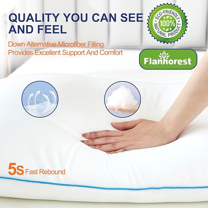 Bed Pillows for Sleeping - Pillows Standard Size Set of 2 Cooling Luxury Hotel Quality Pillow with Premium Plush Soft Down Alternative Fill for Side Back or Stomach Sleepers (Pack of 2)
