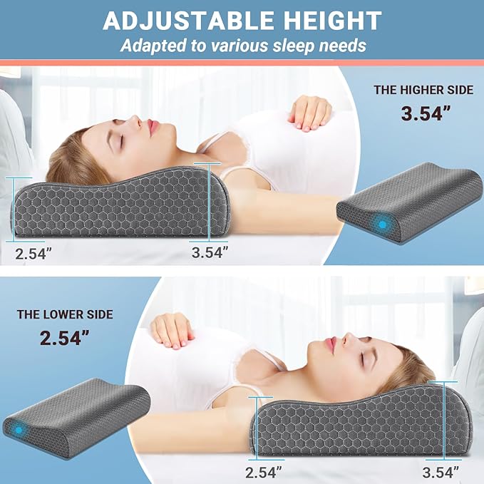 Neck Pillow Bed Pillow for Sleeping Memory Foam Pillows for Side Back Stomach Sleeper,Dark Grey