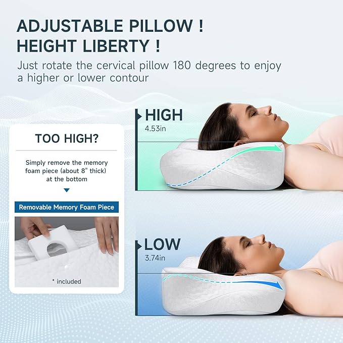 Memory Foam Cervical Pillow - Side Sleeper Pillow Neck Back Shoulder Comfortable Sleeping Support Your Head - Breathable Cooling Contour Bed Pillow for Back Stomach Sleeper Skin-Friendly