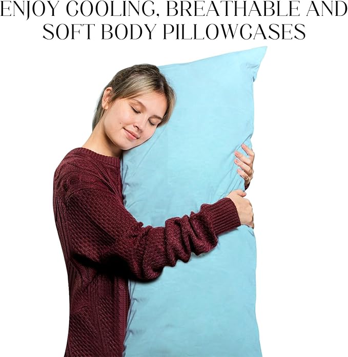 Soft Body Pillow Covers Pillowcases 60 x 21 Inch, WINKAURA Premium Long Pillow Cover for Bed Fits 54x20 Pillow, Envelope Closure, Stylish Wrinkle and Stain Resistant,Aqua