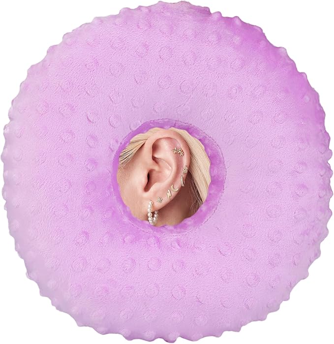Ear Hole Piercing Pillows for Ear Pain Side Sleeping CNH Pillow Pressure Sore Pain Relief Ear Guard Protector Lifesaver Tinnitus Support Neck Head, Minky Dot Lavender