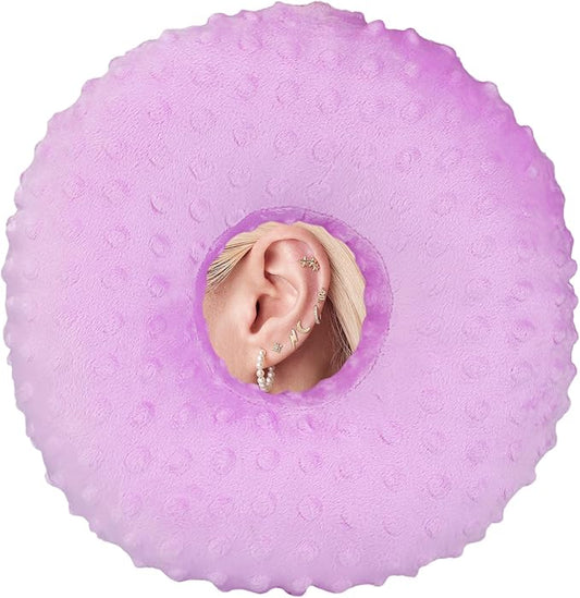 Ear Hole Piercing Pillows for Ear Pain Side Sleeping CNH Pillow Pressure Sore Pain Relief Ear Guard Protector Lifesaver Tinnitus Support Neck Head, Minky Dot Lavender