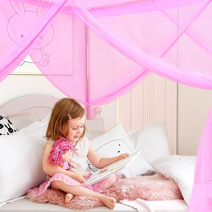 South to East Princess Canopy Bed Curtains for Girls Kids Bed Canopy for Girls 4 Post Bed Curtains Princess Bed Canopy for Girls Room Decor Twin Size Pink, 79" * 39" * 75"