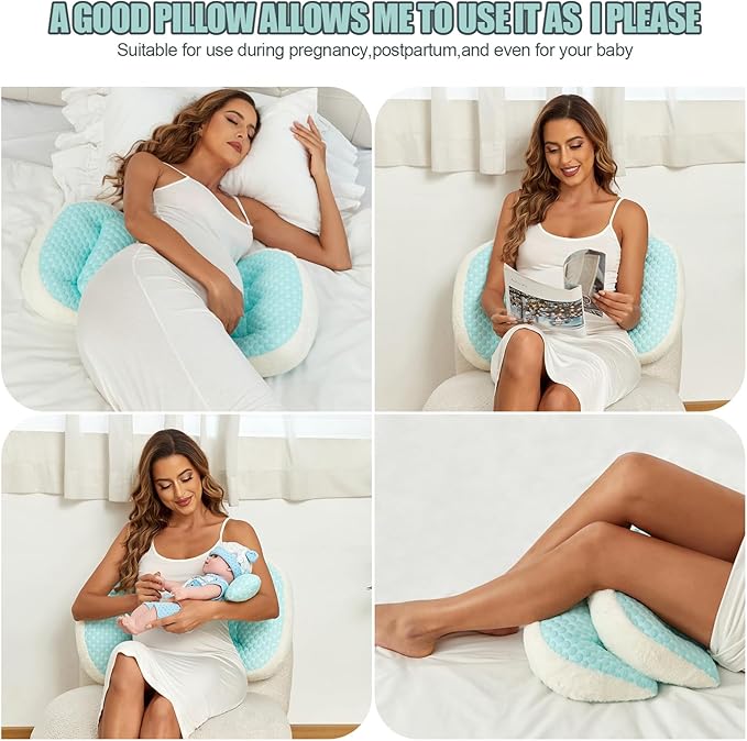 Pregnancy Pillows for Sleeping, Portable Maternity Pillow for Side Sleeper, Support for Back, Belly, HIPS for Pregnant Women, Adjustable Travel Pregnancy Pillow (Green Plush)