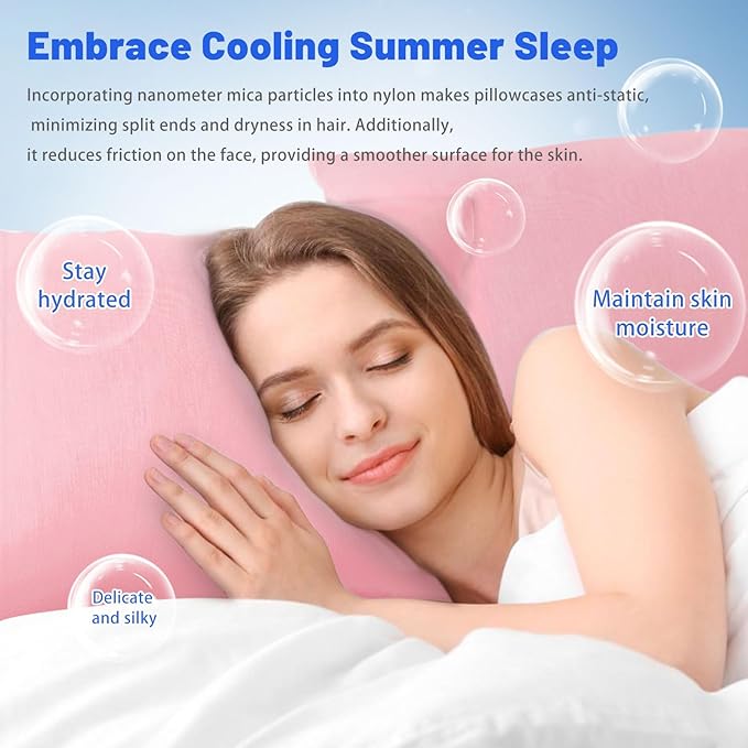 Cooling Pillow Cases for Hot Sleepers - Double Side Arc-Chill Q-Max>0.5 Cooling Fiber Cool Pillow Cases 2 Pack - Breathable Soft Cold Pillow Cases with Hidden Zipper (Pink, 20" x 30")