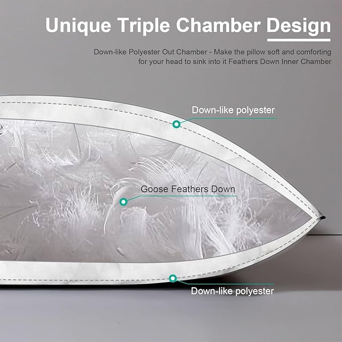 APSMILE Medium Firm Feather Down Pillows King Size Pack of 1, Luxury Goose Feather Pillow for Sleeping, 600TC/DM Organic Cotton Cover Hotel Collection Bed Pillows (White, 20"x36")