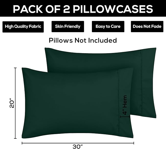 Utopia Bedding King Pillow Cases - 2 Pack - Envelope Closure - Soft Brushed Microfiber Fabric - Shrinkage and Fade Resistant Pillow Covers 20 X 40 Inches (King, Emerald)
