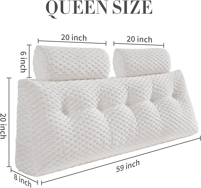 Wedge Headboard Pillow - Bed Wedge Pillow for Headboard Triangular Headboard Pillow with Neck Roll Pillow-Large Bolster Pillow for Sitting in Bed Backrest Positioning Support (White,59x8x20 Inches)