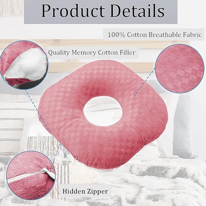 Ear Piercing Pillow for Side Sleepers, Pillow with an Ear Hole for CNH and Ear Pain Ear Inflammation Pressure Sores, O-Shaped Side Sleeping Pillow, Ear Guard Pillow(Pink)