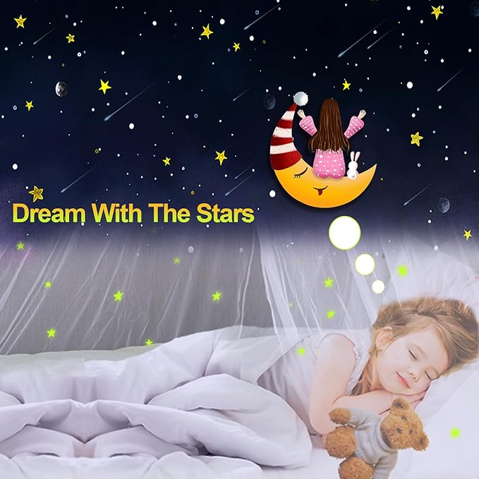 South to East Bed Canopy with Fluorescent Stars Glow in Dark for Kids, Girls Or Adults, Starry Night Bed Canopy Fit Kid Beds, Girls Beds, Twin Or Full Size Beds, Fire Retardant Fabric