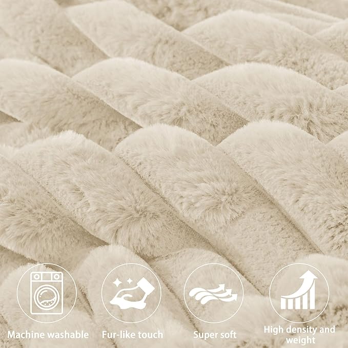 Faux Fur Headboard Pillow with 2 Pack Neck Roll Pillow Large Headboard Pillow Soft and Supportive with Removable Cover (Beige, King)