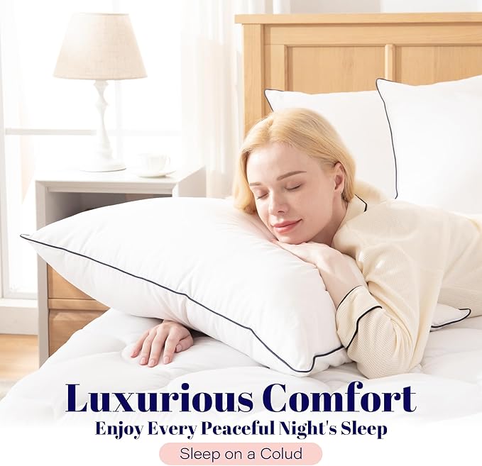 Cosybay Goose Feather and Down Bed Pillow, Premium Medium White Pillow Inserts for Sleeping, Luxury Bedding Pillows for Side and Back Sleepers, Queen Size, 20x28 Inches, 2 Pack