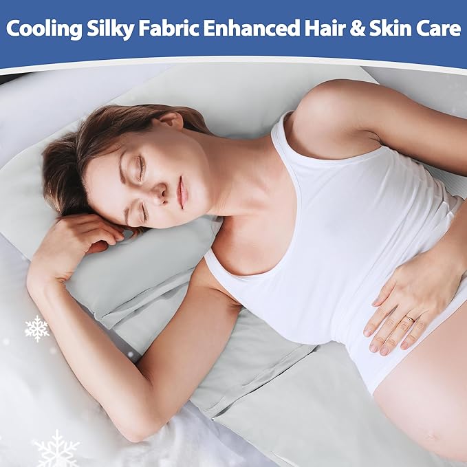 Cooling Pregnancy Pillow Cover (ONLY Pillowcase), Q-Max 0.4 U Shaped Luxurious Smooth Maternity Pillow Cover with Hidden Zip, Cool Large Pillow Protector for Side Hot Sleeper, Grey, 59x31 in