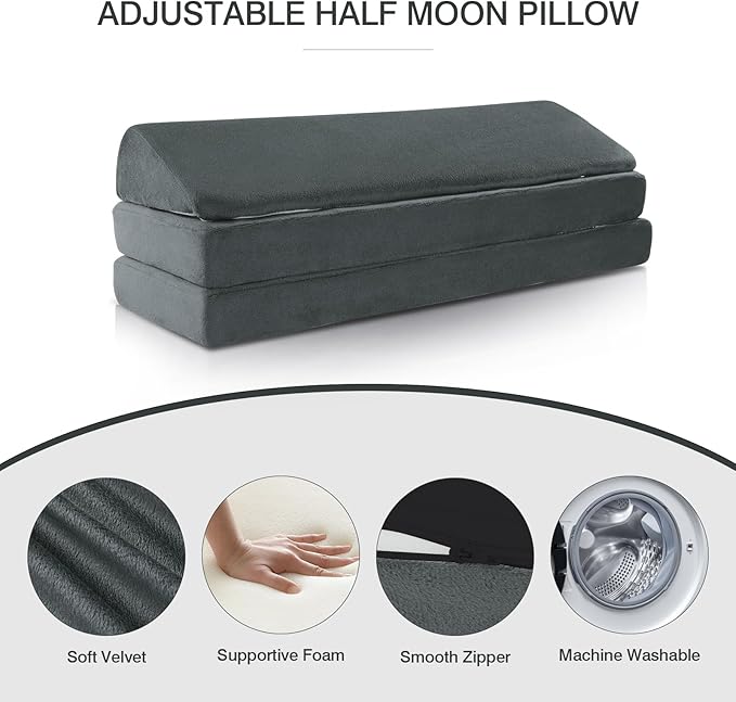 BALAPET 3-in-1 Adjustable Height Wedge Pillow, 7" Height Leg Knee Pillow for Side Sleepers & Aligns Spine, Supportive Bolster Pillow for Pregnancy Relieves Pressure Hip Leg Elevation, 22", Dark Grey