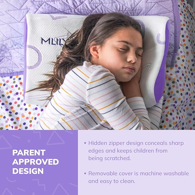 MLILY Kids Pillow for Sleeping, Adjustable Kids Memory Foam Pillow for Bed Set, Breathable and Soft Pillows for Kids Boy Girl, CertiPUR-US Certified, 12x20 Inch, Purple
