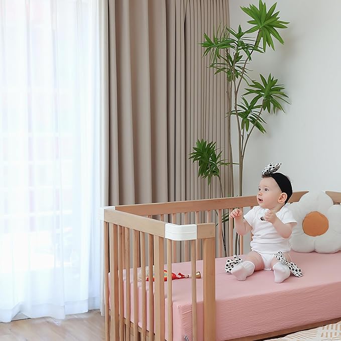 Muslin Crib Sheets Girls Rutiwa 2 Pack Boho Baby Sheets for Crib 100% Cotton Breathable Crib Sheets Toddler Bed Sheets Fit Standard Crib Mattress 28"x52"(Light Pink/Beige)