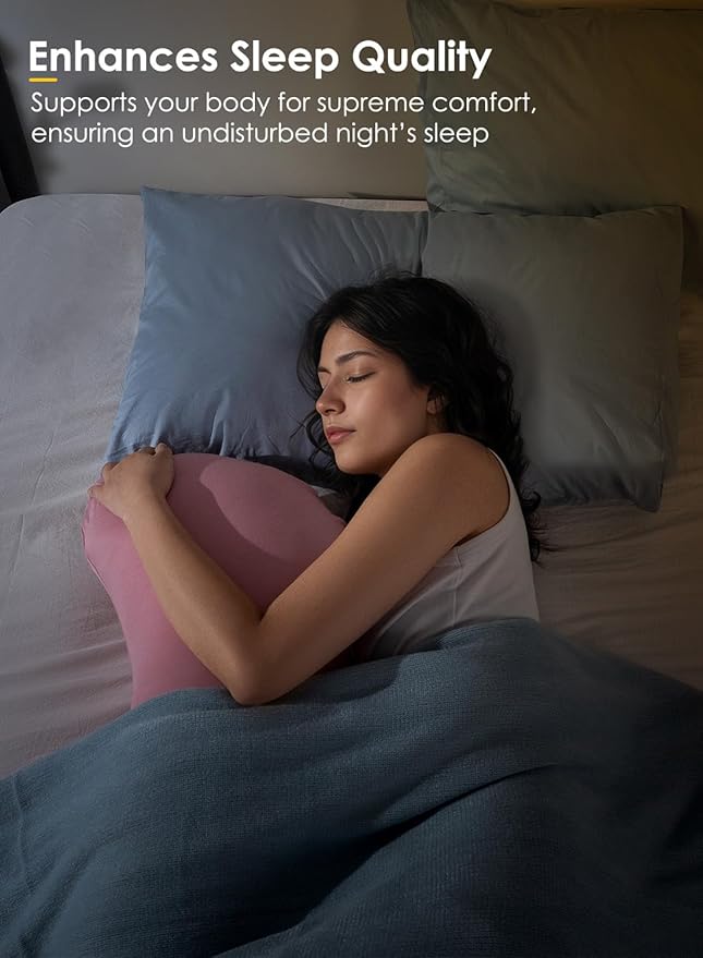 QUEEN ROSE Cooling Body Pillow, Full Body Support Pillow for Side Sleepers, Soft S Shaped Hug Pillow for Adults, with Removable Pillowcase, Pink