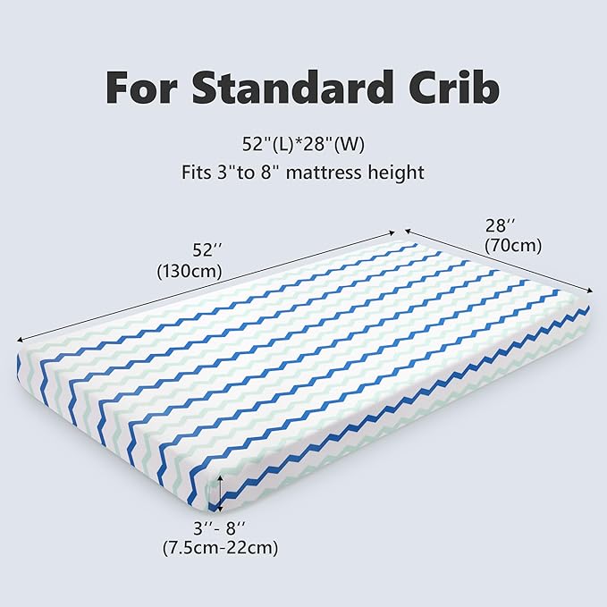 TILLYOU Baby Crib Sheets for Boys Girls, Fitted Crib Sheet 1 Pack for Standard Crib and Toddler Mattresses, Super Soft Toddler Bed Sheets, 28" x 52" x 8", Chevron