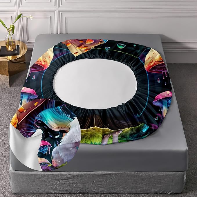 AILONEN White Wolf Fitted Sheet Set Twin Size, Cartoon Mushroom and Cute Wolf Bed Sheet Set,3 Pieces Rain Mushroom Fitted Sheet with 2 Pillowcases for Boys Girls