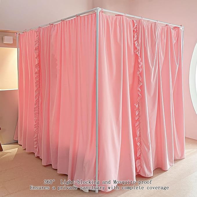 AIKASY Princess Canopy Bed Curtains with Top Ties - Windproof & Lightproof for Girls' Adult Bedroom Decor | Bed Canopy Drapes (Queen,Pink)