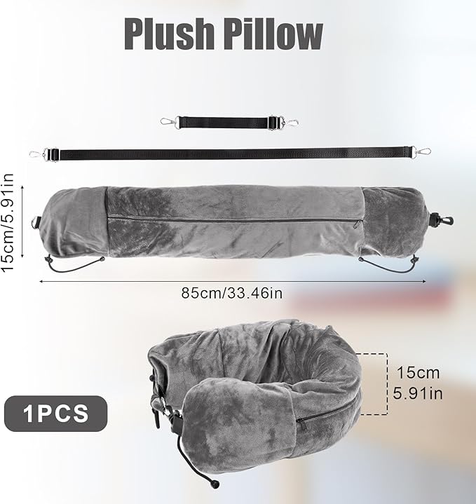 Stuffable Travel Pillow, Plush Stuffable Neck Pillow for Travel Transformable Neck Pillow Travel Pillow Stuffable with Clothes Adjustable U-Shape Pillow, No Pillow Filler (Gray)