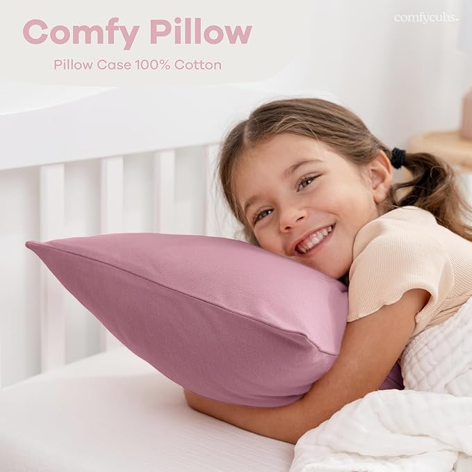 Comfy Cubs Toddler Pillow with Soft Cotton Pillowcase, 13"x18", Mauve - Kids Pillow for Sleeping & Travel - Adorable & Comfortable Small Pillow - Kids Travel Pillow with Breathable Microfiber Fill