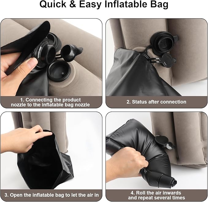 Inflatable Travel Pillow Travel Pillow Inflatable Airplane for Sleeping Support for Neck and Head Inflatable Neck Pillow for Airplane Travel Inflatable Neck Pillow for Airplane Car Home Office, Grey