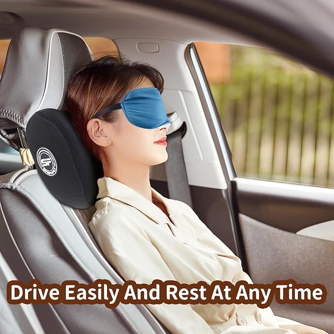 SPRFUFLY 2 Pack Car Headrest Pillow, Extra Soft Car Pillow, 100% Memory Foam Car Neck Pillow for Driving - Universal Fit Travel Car Rest Pillow for Pain Relief While Driving(Comes with 2 Eye Masks)