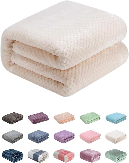 Fuzzy Throw Blanket, Plush Fleece Blankets for Adults, Toddler, Boys and Girls, Warm Soft Blankets and Throws for Bed, Couch, Sofa, Travel and Outdoor, Camping (Throw(50"x70"), L-Cream)