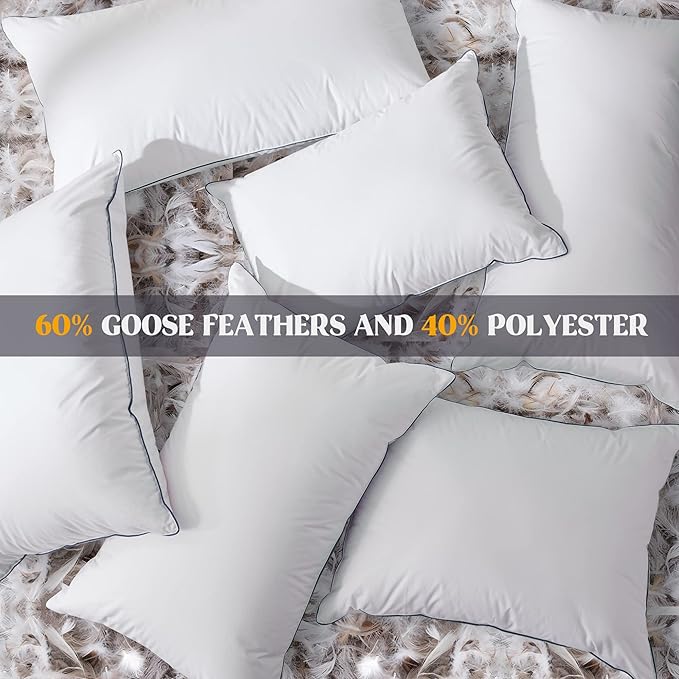 puredown® Goose Feathers and Polyester Fiber Pillows, Made in USA, Premium Medium to Firm Sleeping Pillows, Hotel Collection Pillows with Cotton Cover, 2 Pack, Queen Size, 20x30 Inches