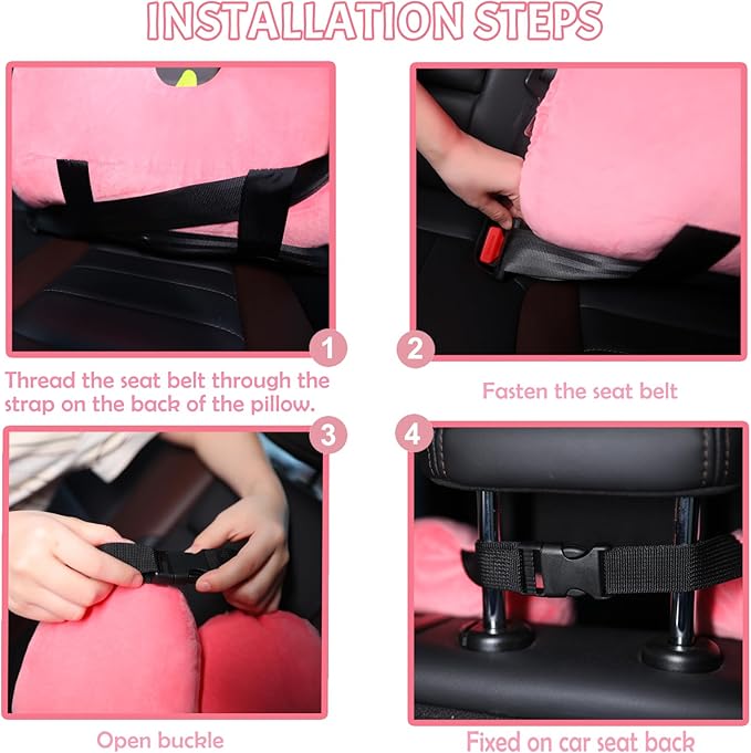 Kids Travel Pillow for Car Seat with Hand Muff, Soft Neck & Headrest Pillow for Car Road Trips Long-Distance Travel Sleeping Pillow for Adults and Children, Pink Unicorn