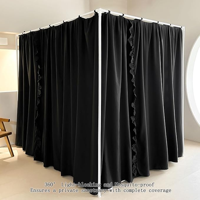 AIKASY Princess Canopy Bed Curtains with Top Ties - Windproof & Lightproof for Girls' Adult Bedroom Decor | Bed Canopy Drapes (Full,Black)