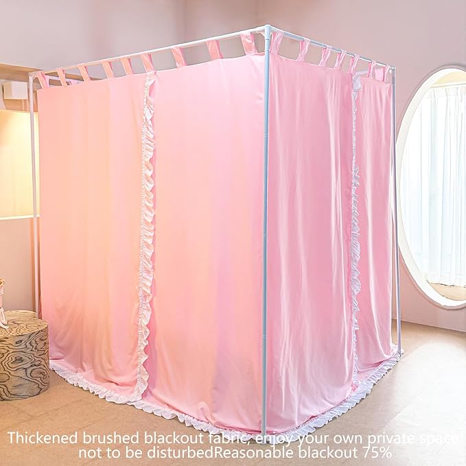 AIKASY Peach Pink Canopy Bed Curtains with Top Ties and Tie Backs for Bedroom Decoration - Queen Size Bed Curtains with Windproof and Lightproof Features