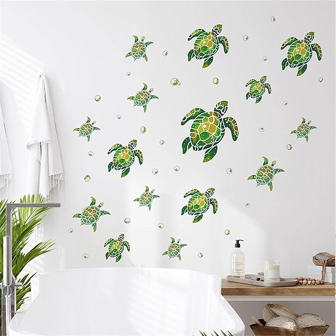 Waterproof Removable Watercolor Turtles Vinyl Wall Decal for Nursery Kidsroom School Classroom Livingroom Bedroom Bathroom Sea Life Sticker in Coastal Ocean Theme