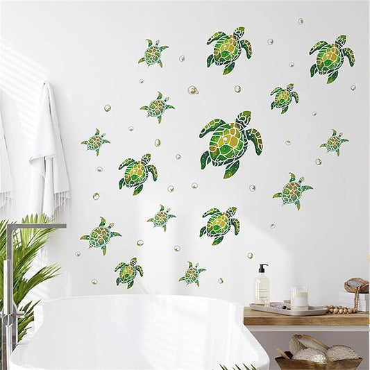 Waterproof Removable Watercolor Turtles Vinyl Wall Decal for Nursery Kidsroom School Classroom Livingroom Bedroom Bathroom Sea Life Sticker in Coastal Ocean Theme