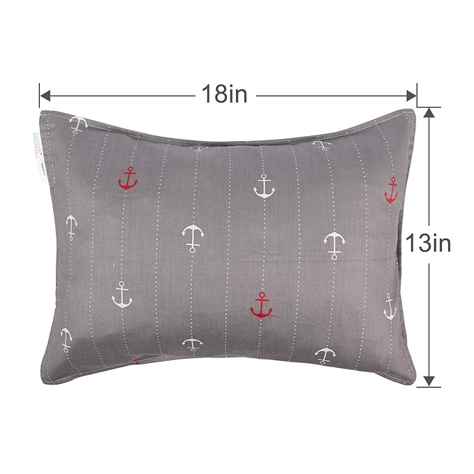 ALVABABY Travel Pillow Cover, Fits 13 x 18,12x 16 Kids Pillow, 2 Pack Organic Cotton Toddler Pillowcase, Envelope Baby Pillow Cover for Boys Girls, Sailboat+Anchor, 2TPW17