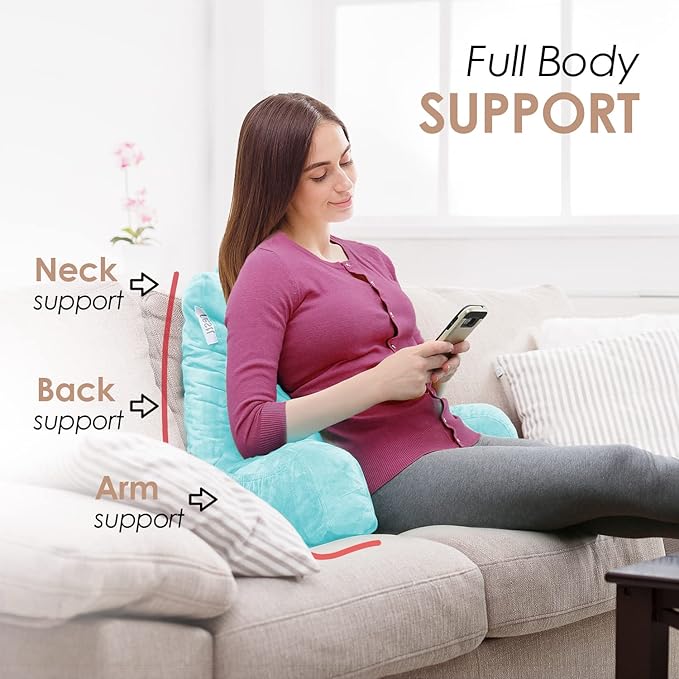 Nestl Reading Pillow Standard Bed Pillow, Back Pillow for Sitting in Bed Shredded Memory Foam Chair Pillow, Reading & Bed Rest Pillows Light Blue Back Pillow for Bed, Bed Chair Arm Pillow with Pockets