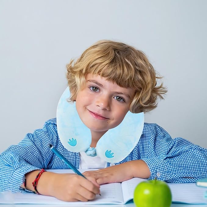 Travel Pillow, Kids Travel Pillow with Sleep Eye Mask Soft Memory Foam Kids Neck Pillow for Boys & Girls, Travel Accessories for Car Airplane Traveling - Blue Axolotl