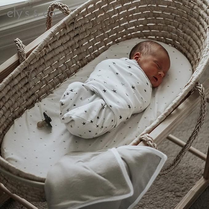 Ely's & Co. Bassinet Sheet 100% Combed Jersey Cotton 2 Pack Unisex for Baby Girl and boy - Grey Dottie Design