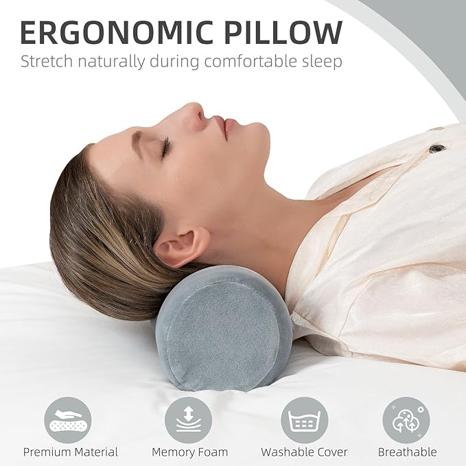 Cervical Neck Pillow with 2 Pillowcases Roll Memory Foam Support Round Pillows for Pain Relief Sleeping, Bed, Legs, Back and Yoga 17 x 4.5 Inches