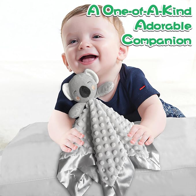 Koala Security Blanket, 16" Soft Lovey Unisex Lovie Baby Gifts for Newborn Boys and Girls Snuggle Toy Stuffed Animal Grey