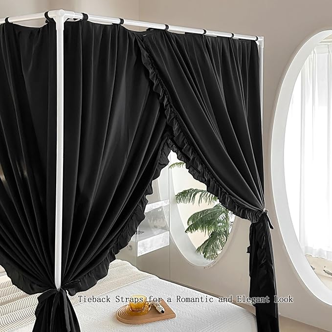 AIKASY Princess Canopy Bed Curtains with Top Ties - Windproof & Lightproof for Girls' Adult Bedroom Decor | Bed Canopy Drapes (Full,Black)